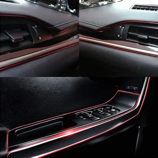 Transparent trim strips for car interiors, dashboard cover, and center console screen bezel